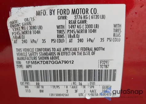 2016 Ford Explorer Xlt from USA, damaged, VIN 1FM5K7D87GGA79012